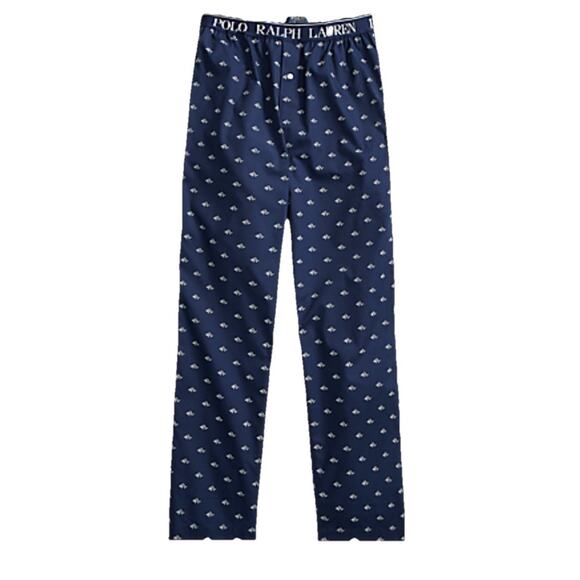 Polo Ralph Lauren Lounge Pants Mens Medium Blue All Over Print Sleep Pajamas PJs - Picture 1 of 8